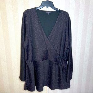 Lane Bryant Wrap Blouse. Black with metallic multi color sparkles. 22/24 Plus